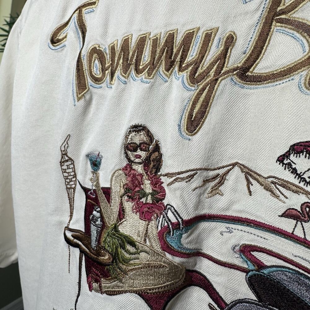 Tommy Bahama Men XL Silk Embroidered "Grill of my dreams" Cream lightweight - Picture 8 of 14